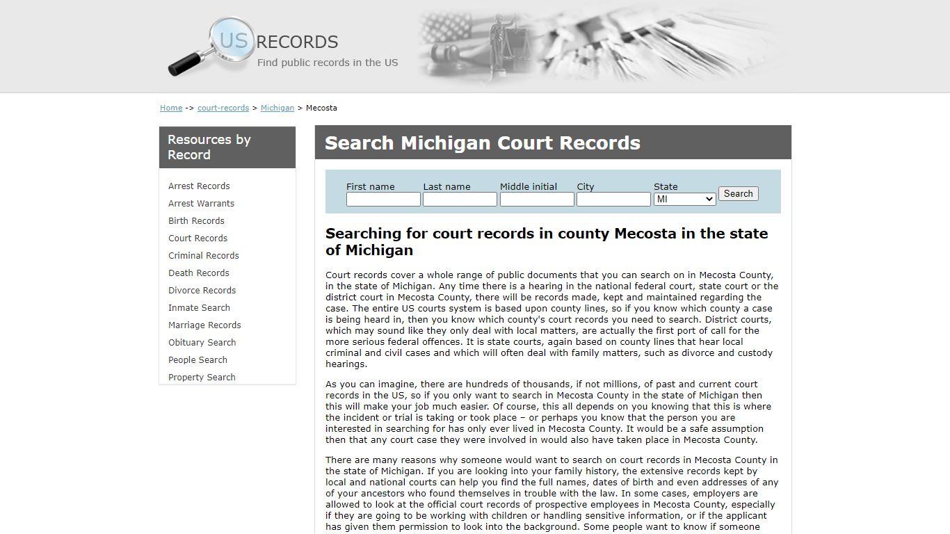 Search Court Records Mecosta Michigan | US Records