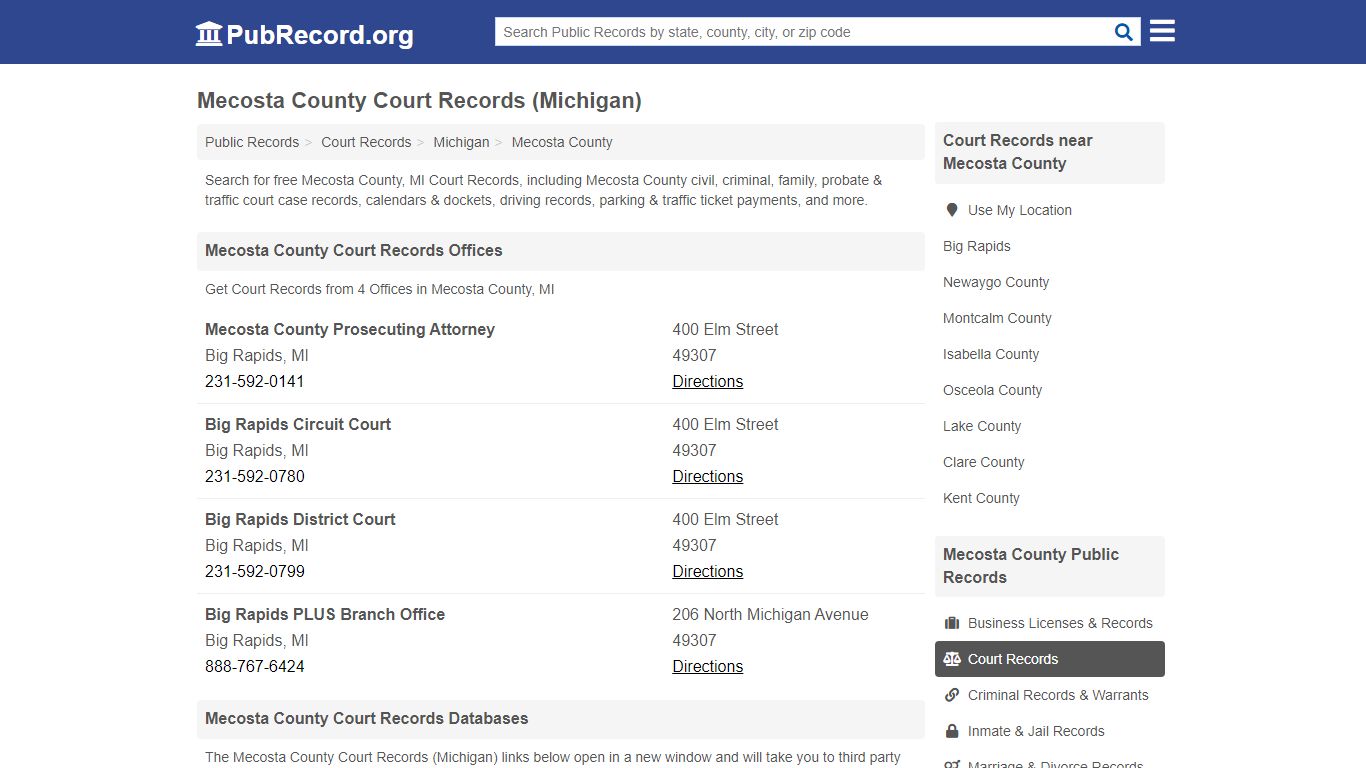 Free Mecosta County Court Records (Michigan Court Records)